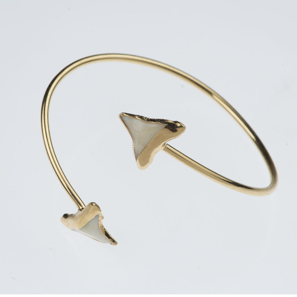 Double Shark Tooth Gold Cuff Bracelet