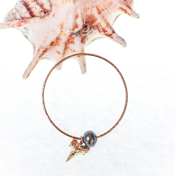 Tahitian Pearl Bangle with Gold Dipped Shark Tooth Charm