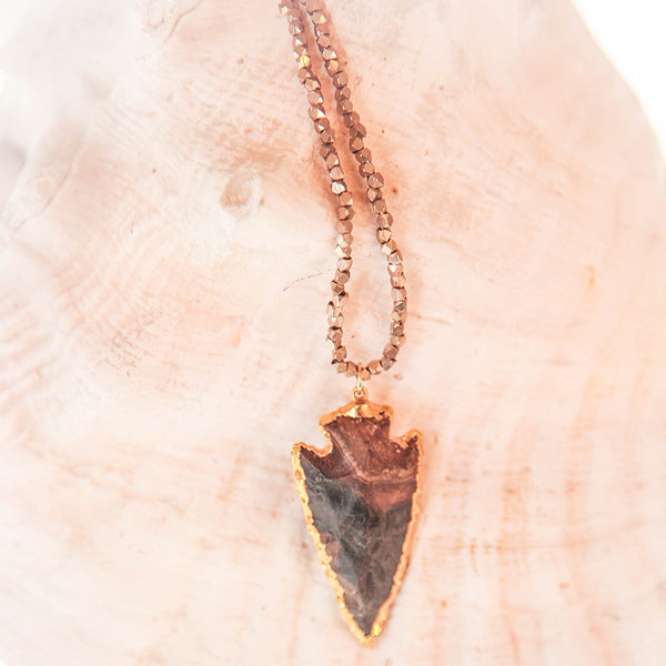 Rainbow Quartz Arrowhead Rose Gold Pyrite Necklace