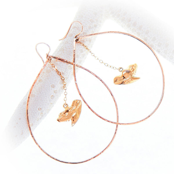 Gold Hoop Earrings with Gold Shark Tooth